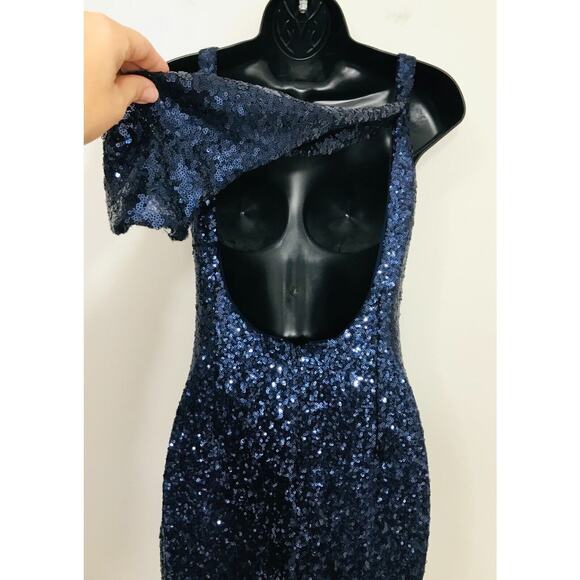 THEIA Evening Gown Navy Sequins Formal Prom Party Dress BHLDN, 0 - Picture 10 of 16